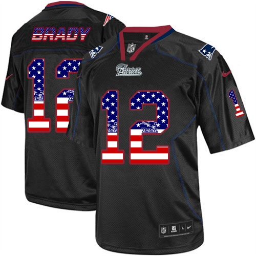 Men's Elite Tom Brady Nike Jersey Black - #12 USA Flag Fashion NFL New England Patriots